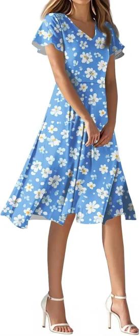 Sexy Dresses for Women Date Night V Neck Boho Knee Length Summer 2025 Tie Dye Floral Short Sleeve Short Skirt
