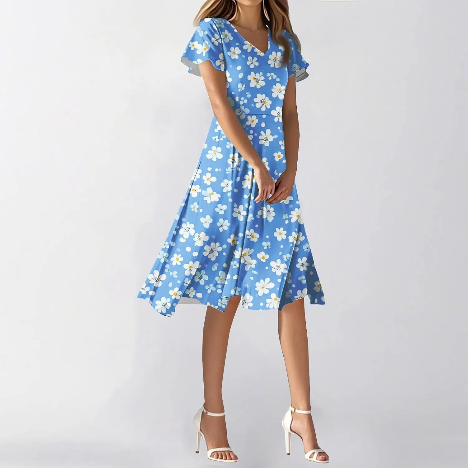 Sexy Dresses for Women Date Night V Neck Boho Knee Length Summer 2025 Tie Dye Floral Short Sleeve Short Skirt