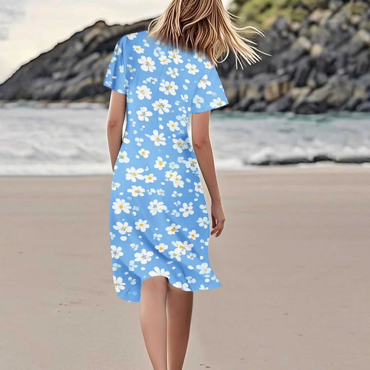 Sexy Dresses for Women Date Night V Neck Boho Knee Length Summer 2025 Tie Dye Floral Short Sleeve Short Skirt