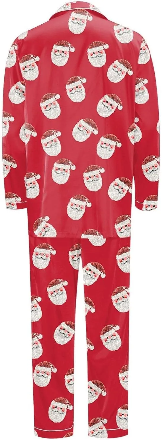 Silk Christmas Pajamas for Family 2024 Button Down Shirt and Pants Satin Xmas Pjs Matching Sets Sleepwear Jammies