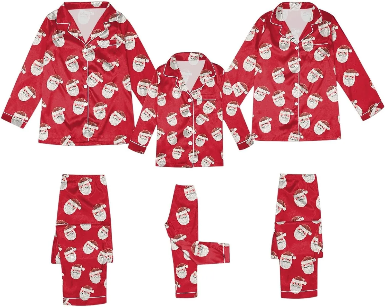 Silk Christmas Pajamas for Family 2024 Button Down Shirt and Pants Satin Xmas Pjs Matching Sets Sleepwear Jammies