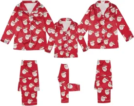 Silk Christmas Pajamas for Family 2024 Button Down Shirt and Pants Satin Xmas Pjs Matching Sets Sleepwear Jammies