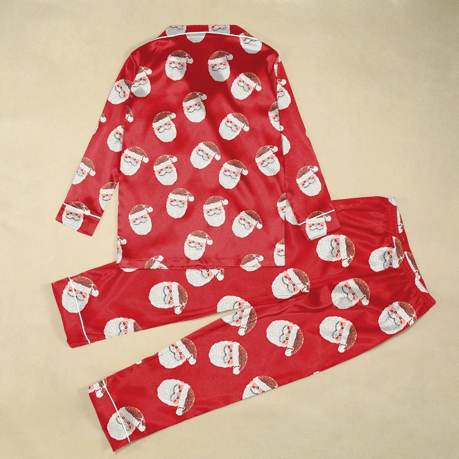 Silk Christmas Pajamas for Family 2024 Button Down Shirt and Pants Satin Xmas Pjs Matching Sets Sleepwear Jammies
