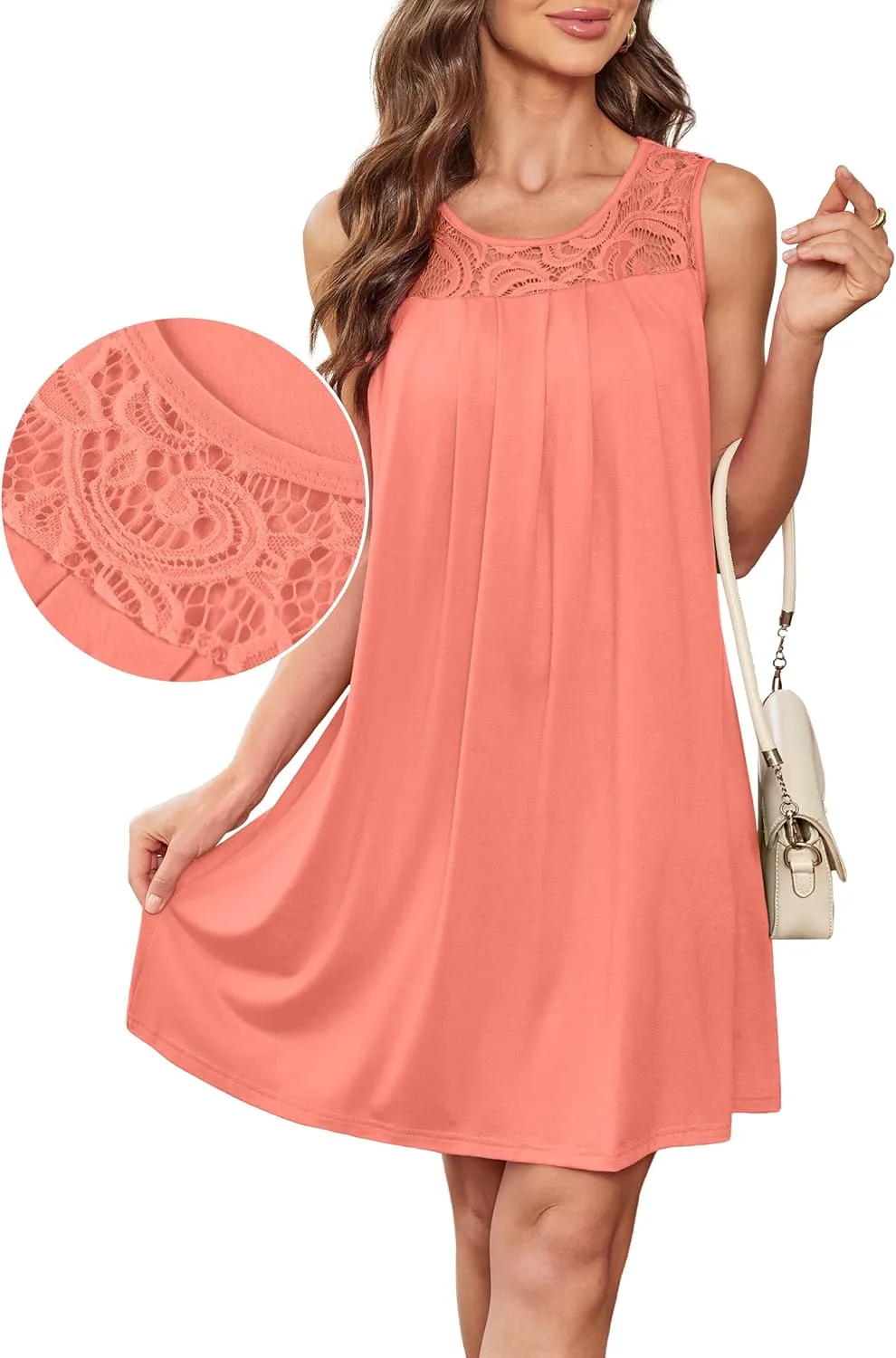 Summer Dresses for Women Sleeveless Lace Crewneck Sundress (S-3XL)