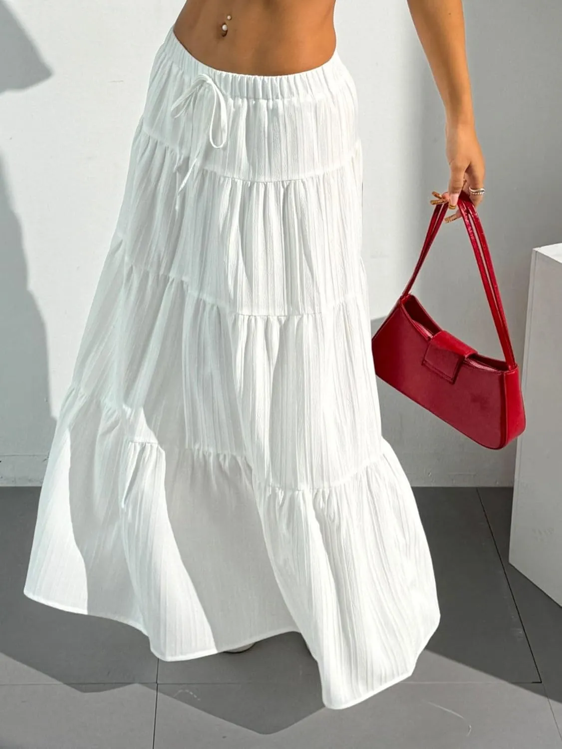 Verdusa Women's Flowy Flared Ruffle Boho Long Skirt Summer Maxi Skirt
