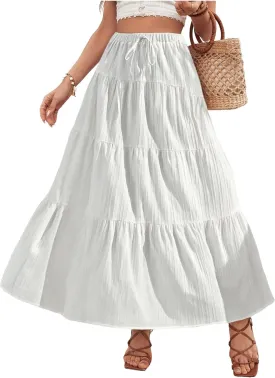 Verdusa Women's Flowy Flared Ruffle Boho Long Skirt Summer Maxi Skirt