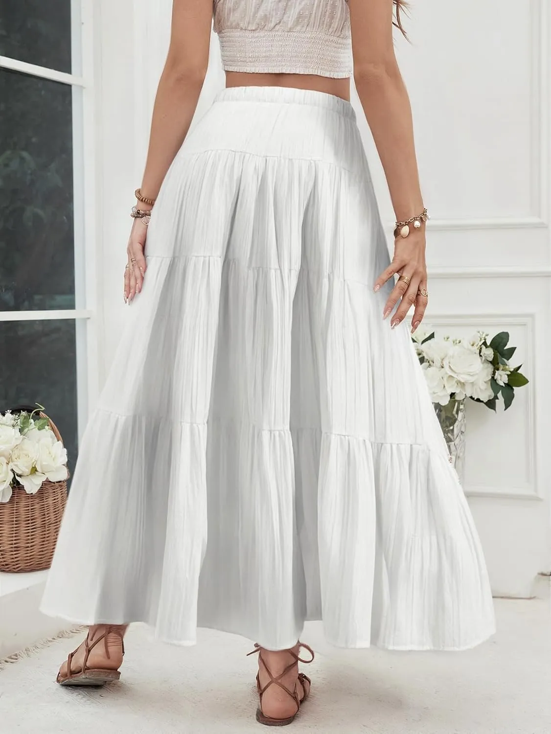 Verdusa Women's Flowy Flared Ruffle Boho Long Skirt Summer Maxi Skirt