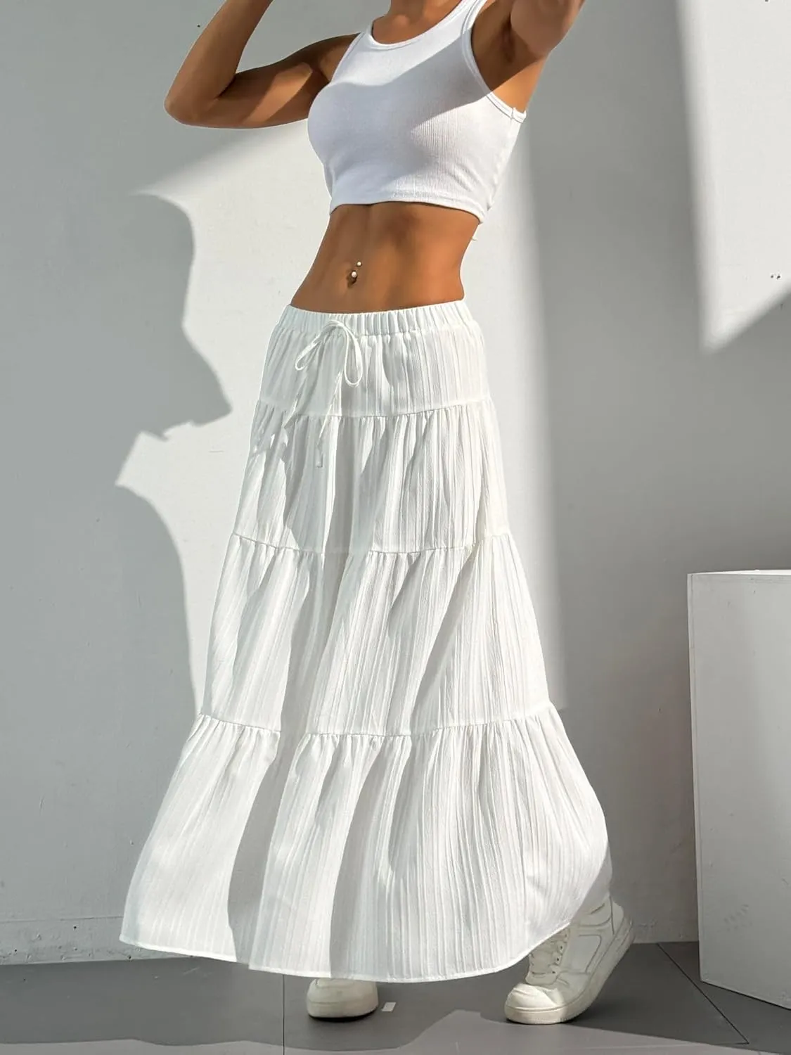 Verdusa Women's Flowy Flared Ruffle Boho Long Skirt Summer Maxi Skirt