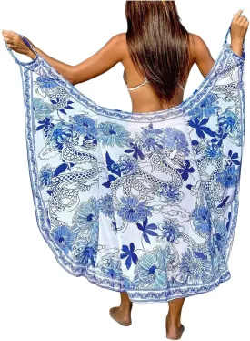 Verdusa Women's Sarong Wraps Floral Print Beach Cover Up Dress Backless Sleeveless Summer Dress
