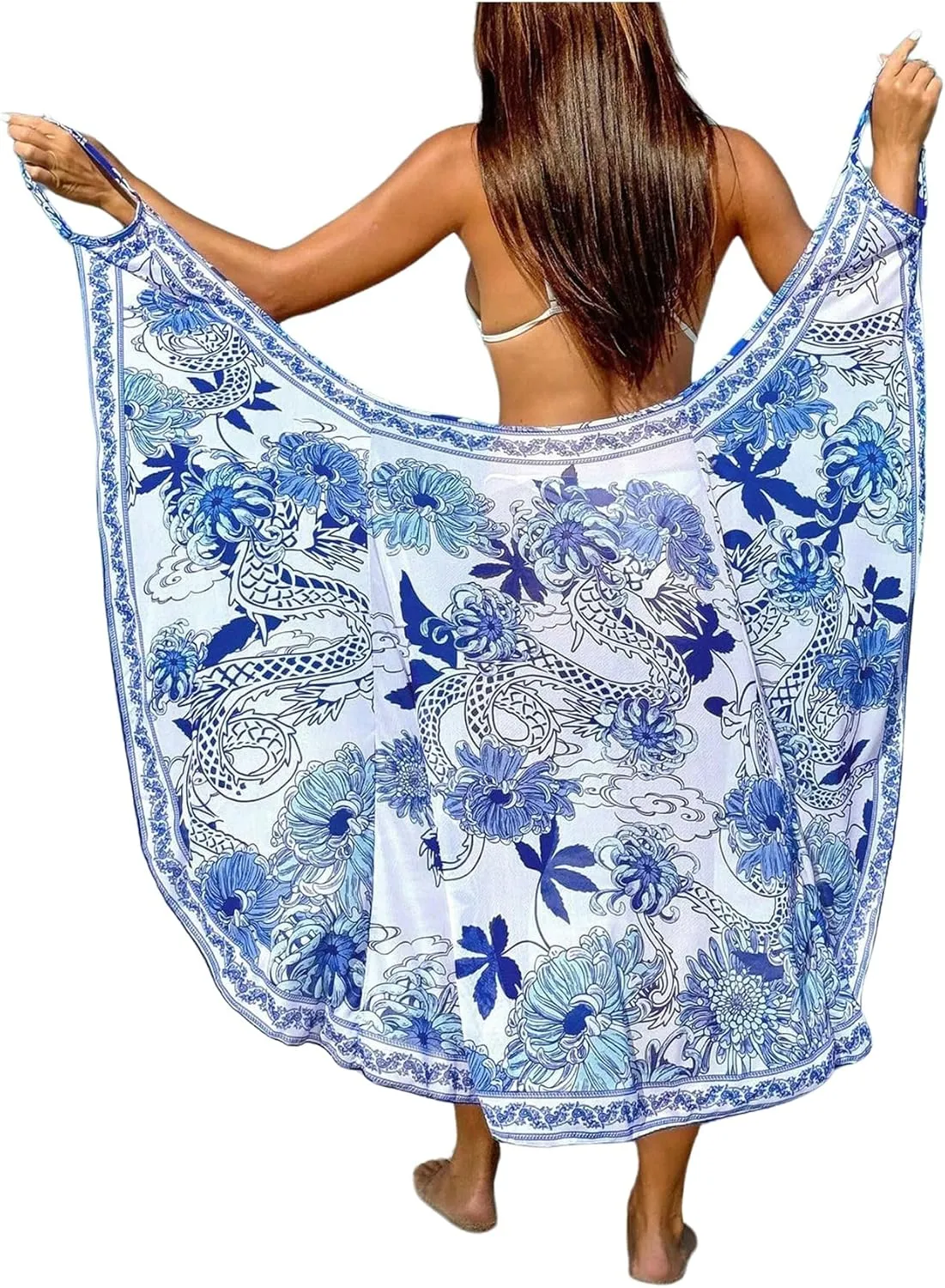 Verdusa Women's Sarong Wraps Floral Print Beach Cover Up Dress Backless Sleeveless Summer Dress