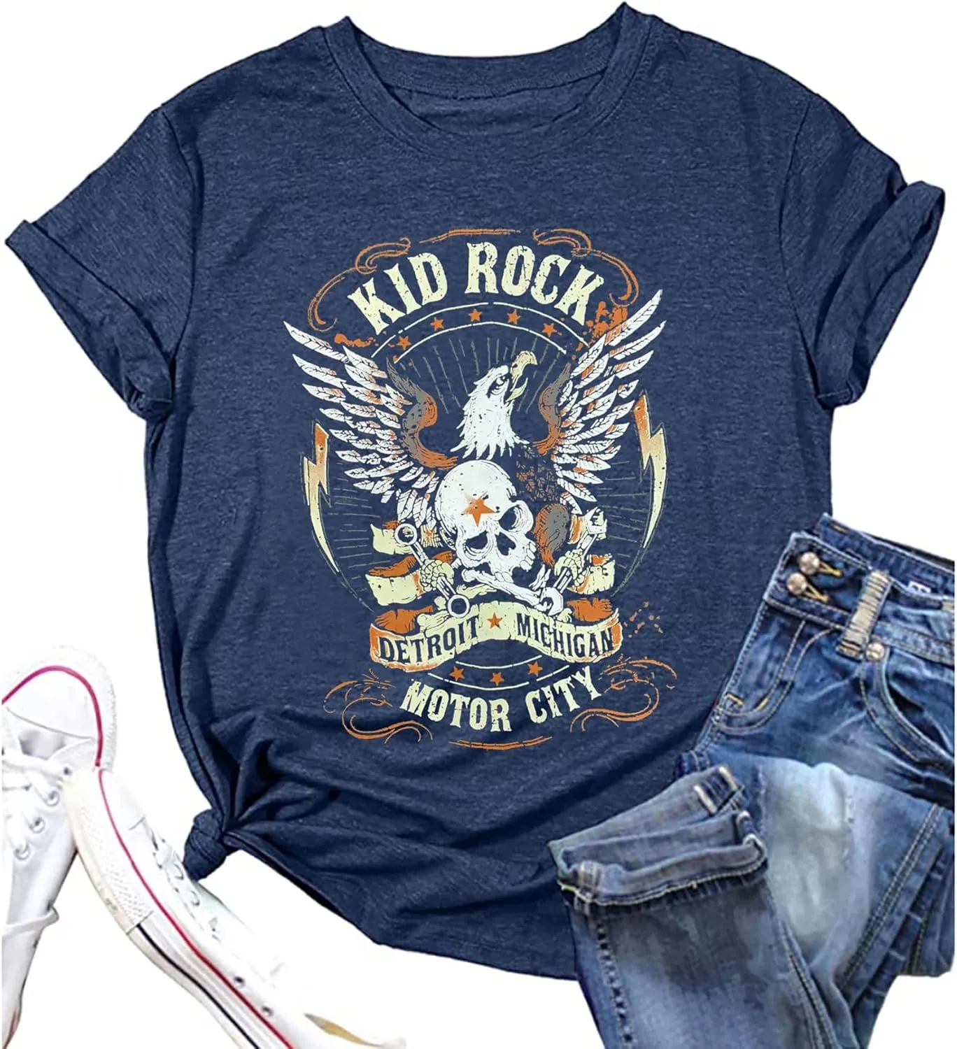 Vintage Rock and Roll T Shirts for Women Casual Country Music Tshirts Funny Summer Rock Band Concert Shirt Top