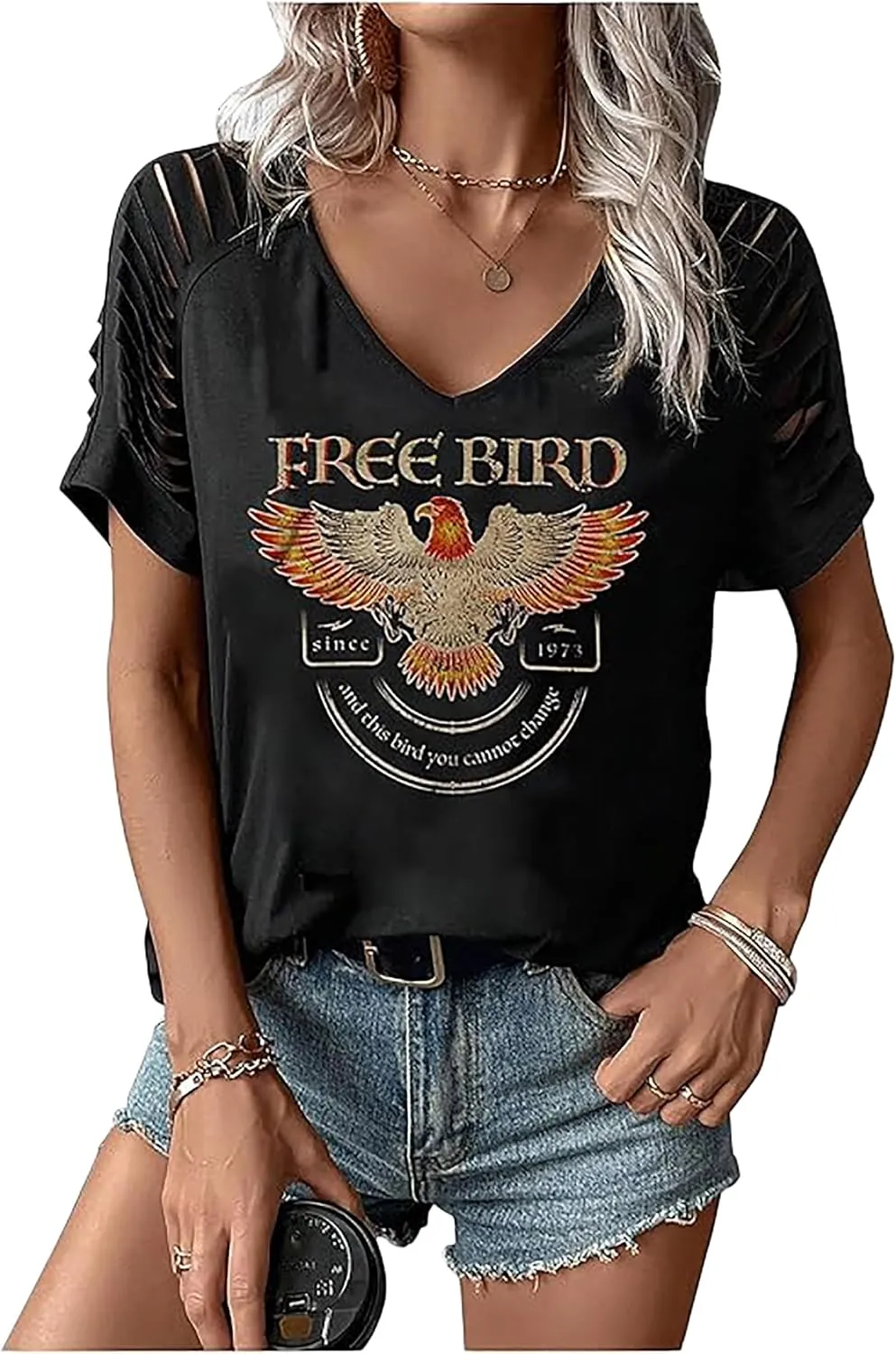 Vintage Rock and Roll T Shirts for Women Casual Country Music Tshirts Funny Summer Rock Band Concert Shirt Top