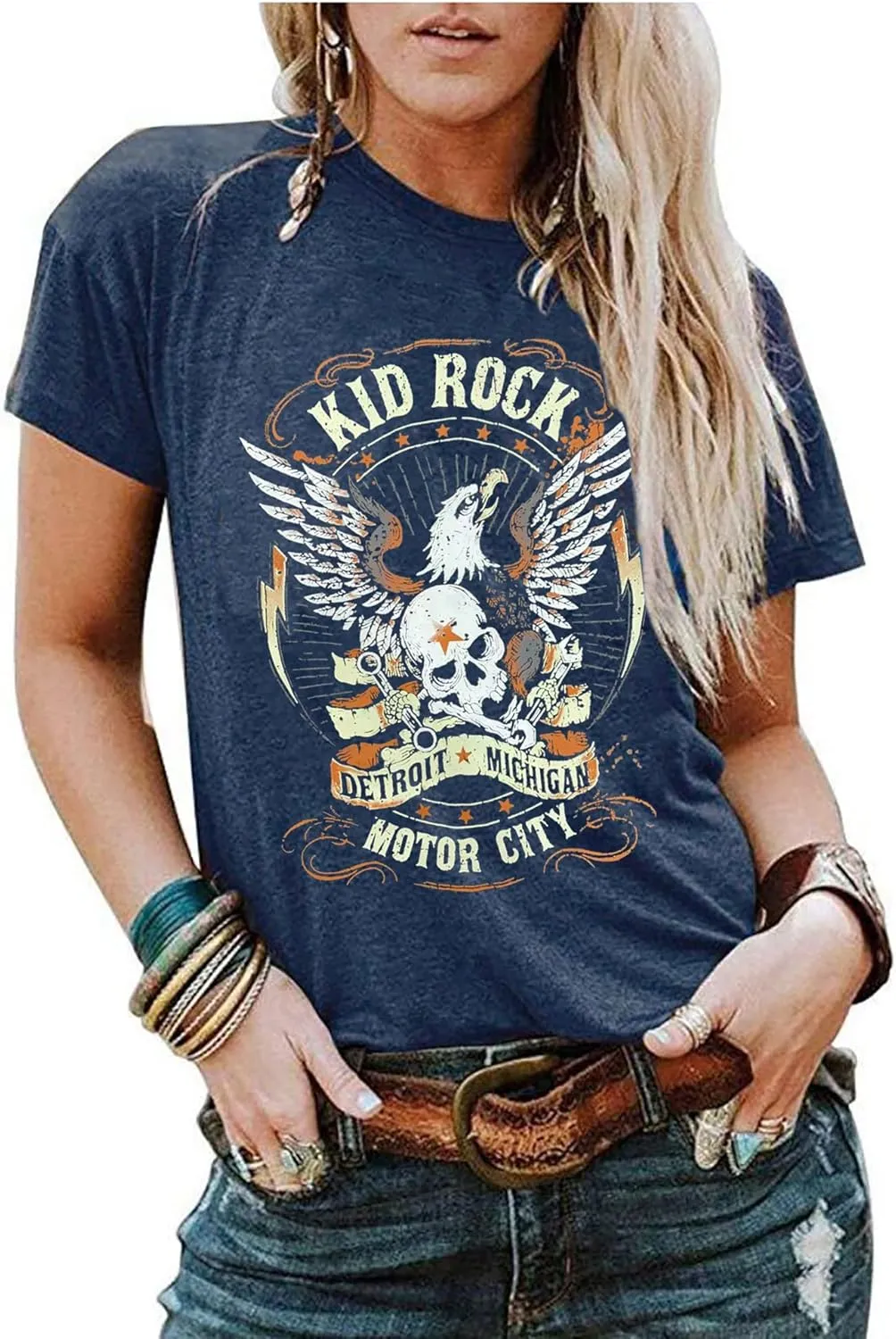 Vintage Rock and Roll T Shirts for Women Casual Country Music Tshirts Funny Summer Rock Band Concert Shirt Top