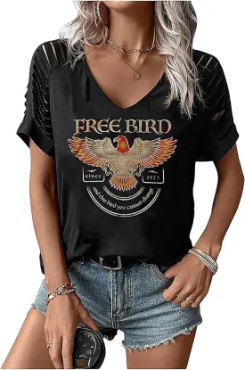 Vintage Rock and Roll T Shirts for Women Casual Country Music Tshirts Funny Summer Rock Band Concert Shirt Top