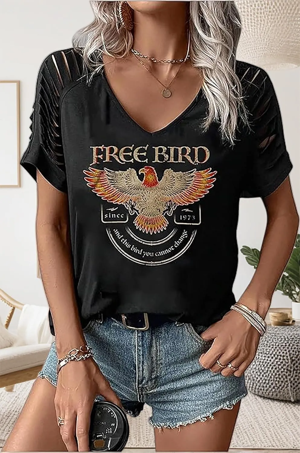 Vintage Rock and Roll T Shirts for Women Casual Country Music Tshirts Funny Summer Rock Band Concert Shirt Top