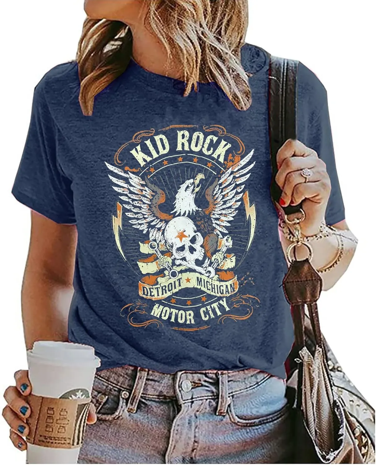 Vintage Rock and Roll T Shirts for Women Casual Country Music Tshirts Funny Summer Rock Band Concert Shirt Top