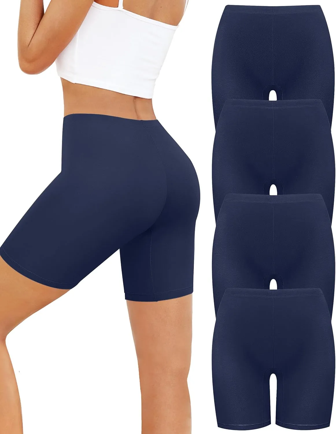 voenxe Women Cotton Boy Shorts Underwear,Lady Boxers Briefs,High Waist Anti Chafing BoyShort,Soft Long Leg Biker Panty,4 Pack