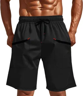 WENKOMG1 Woven Shorts for Men Quick Dry Elastic Waist Drawstring Active Sports Shorts with Zipper Phone Pockets