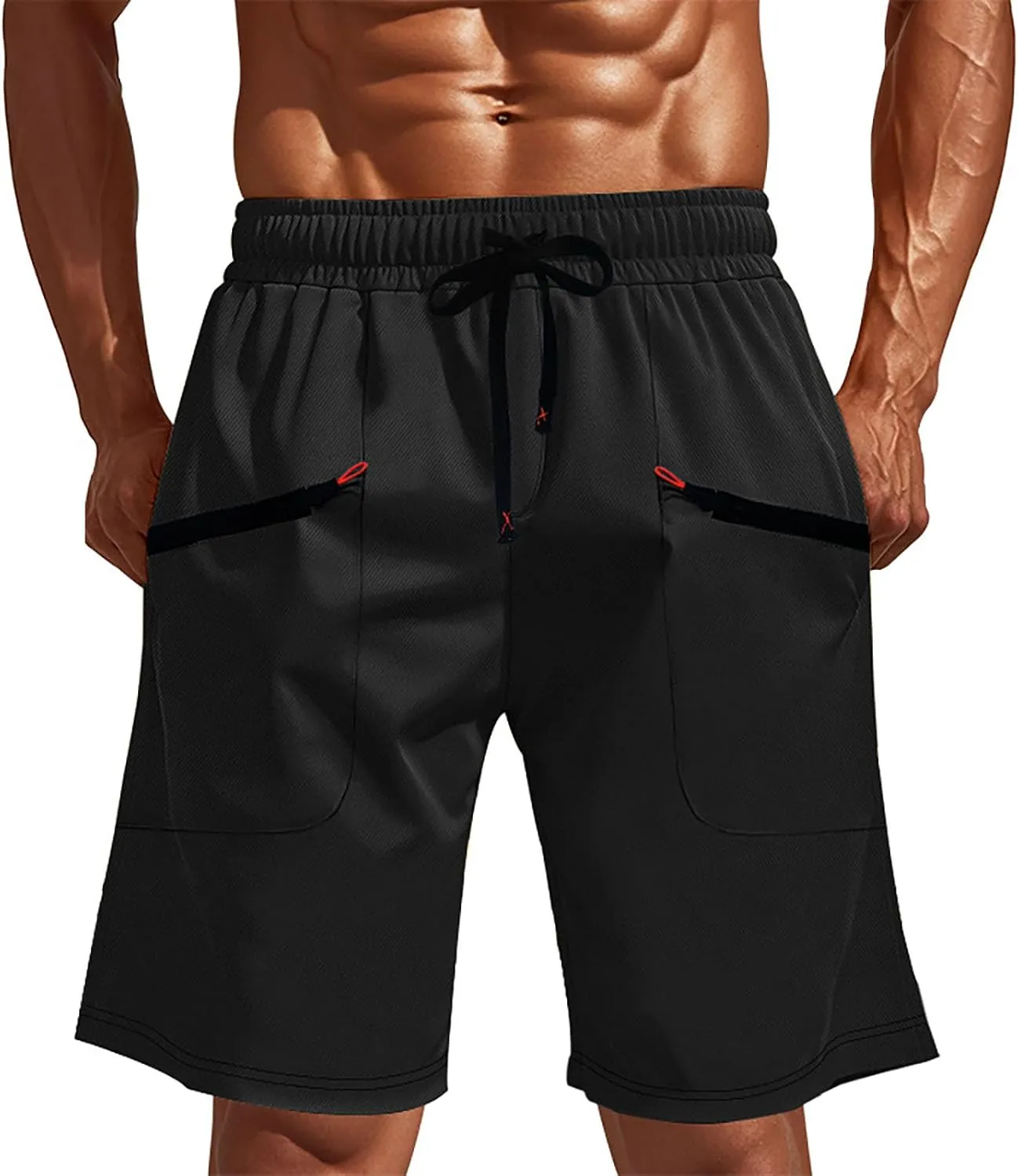 WENKOMG1 Woven Shorts for Men Quick Dry Elastic Waist Drawstring Active Sports Shorts with Zipper Phone Pockets