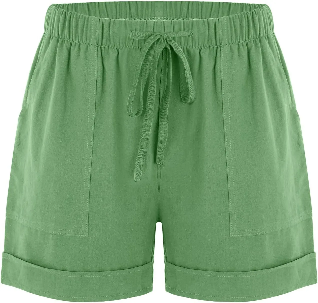 Women Casual Cotton Linen Shorts Drawstring Comfy Elastic Waist Shorts Summer Pull On Short with Pockets(S-3XL)
