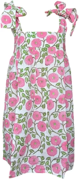 Women Floral Tie Shoulder Mini Dress Cute Square Neck Loose Fit Beach Short Dress Backless Boho Vocation Sundress