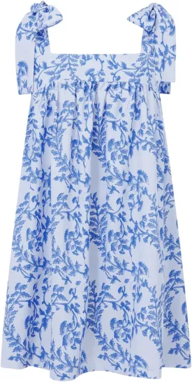 Women Floral Tie Shoulder Mini Dress Cute Square Neck Loose Fit Beach Short Dress Backless Boho Vocation Sundress
