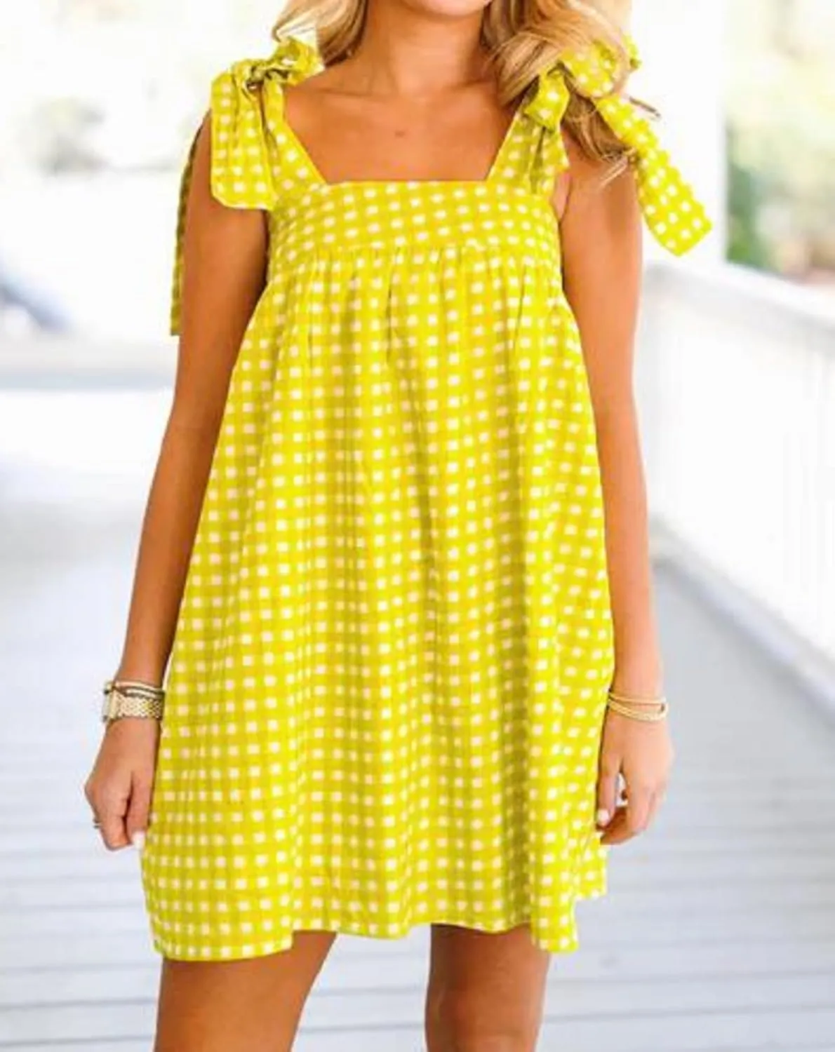Women Floral Tie Shoulder Mini Dress Cute Square Neck Loose Fit Beach Short Dress Backless Boho Vocation Sundress