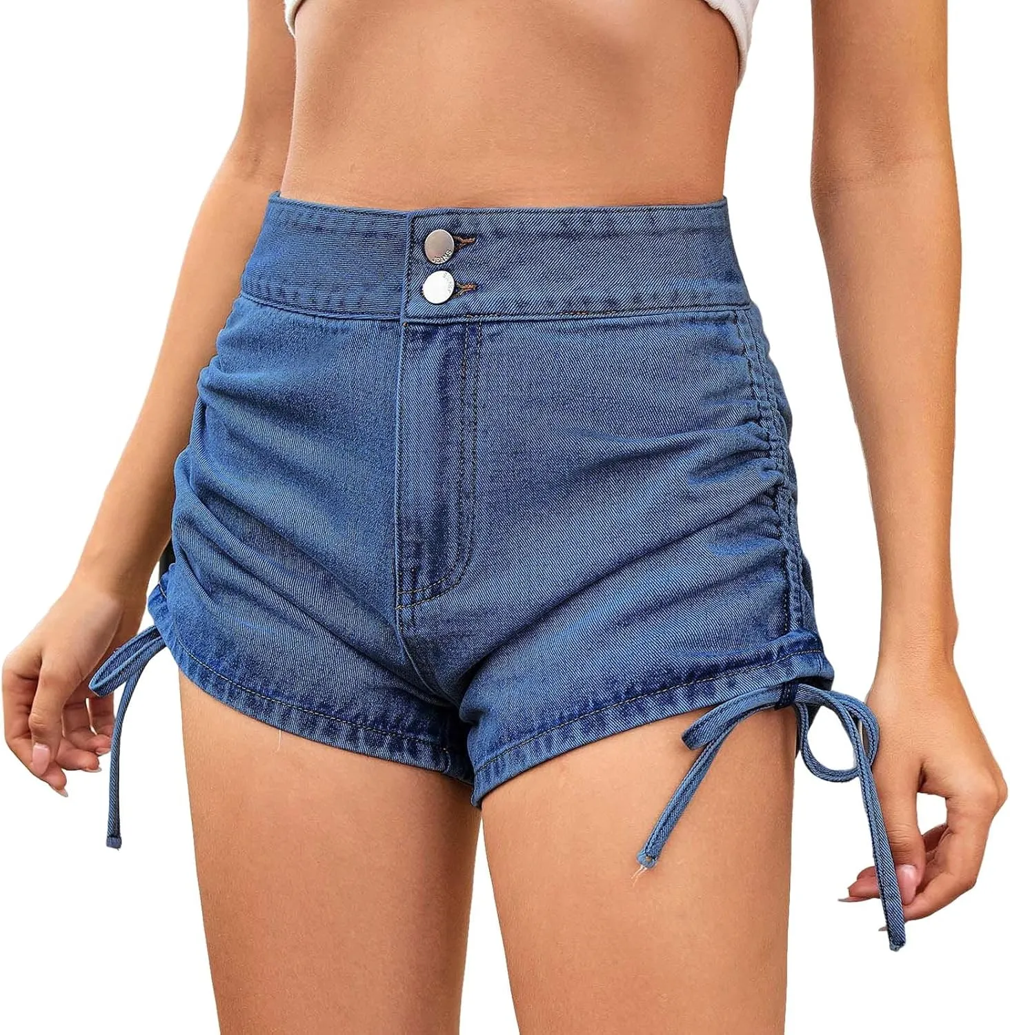 Women Jean Shorts Denim Skort Sexy High Waisted Button Up Tie Side Asymmetrical Short Mini Skirt Bathing Suit Shorts
