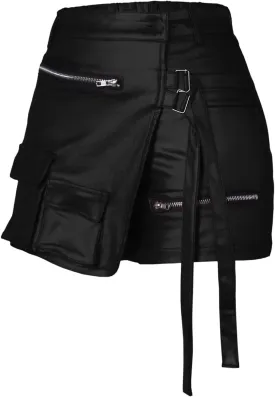 Women Metallic Cargo Leather Shorts Metallic High Waisted Irregular Split Sexy Rave Asymmetrical Streetwear Skorts