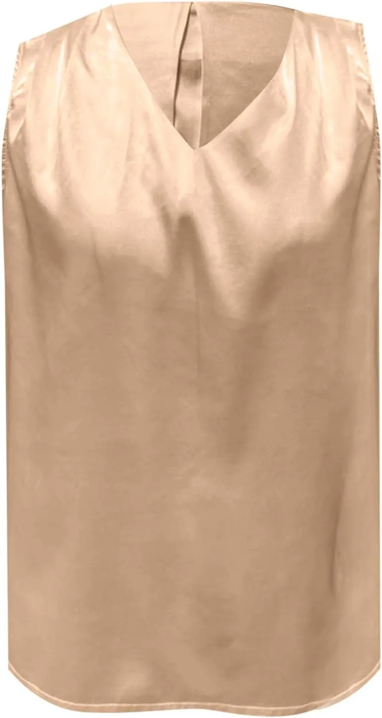 Women Summer Tank Tops V Neck Silk Satin Blouse Sleeveless Shirt Business Casual Dressy Outfit Vacation Clothes
