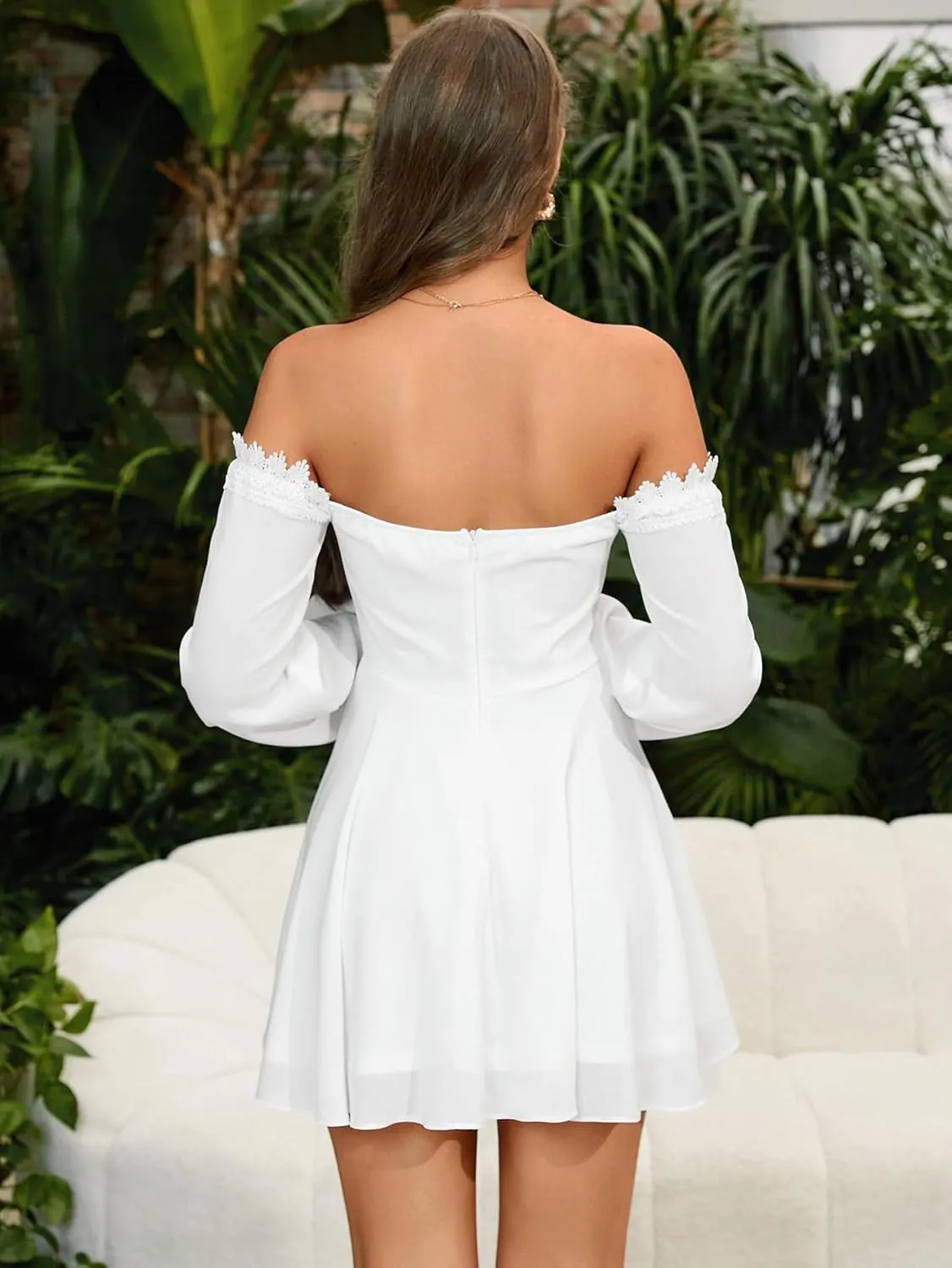 Women’s 2024 Off Shoulder Flowy Mini Dress Long Sleeve Casual Corset Short Dresses