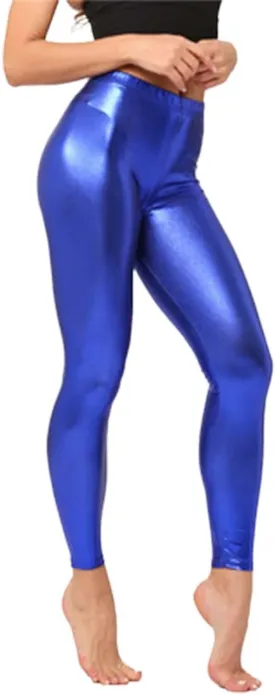 Women's Colorful Shiny Faux Leather Leggings Metallic Finish Skinny Fit Cropped 9/10 Length for Fall Versatile