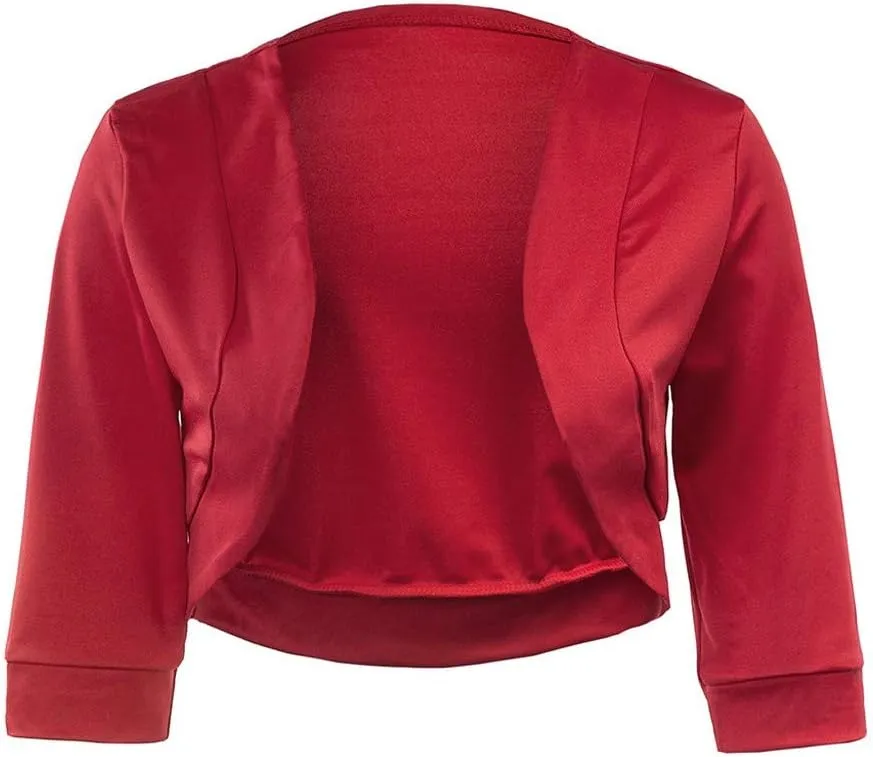 Women's Cropped Blazer Casual Business 3/4 Sleeve Collarless Open Front Cardigans Work Jacket Short Shrug for Dresses