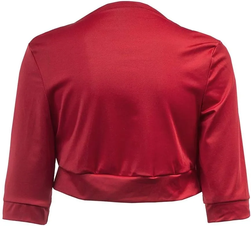 Women's Cropped Blazer Casual Business 3/4 Sleeve Collarless Open Front Cardigans Work Jacket Short Shrug for Dresses