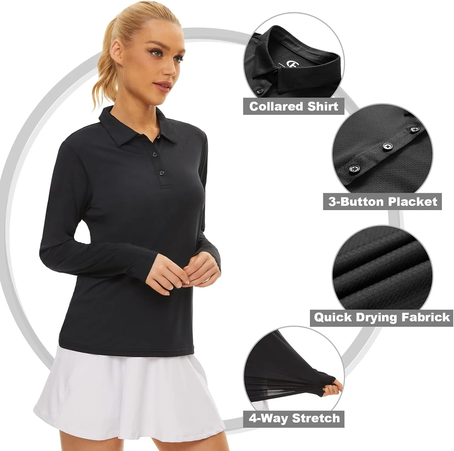 Women's Golf Shirt Long Sleeve Polo Shirt UPF50  Sun Protection Moisture Wicking Quick Dry Golf Polo Shirt