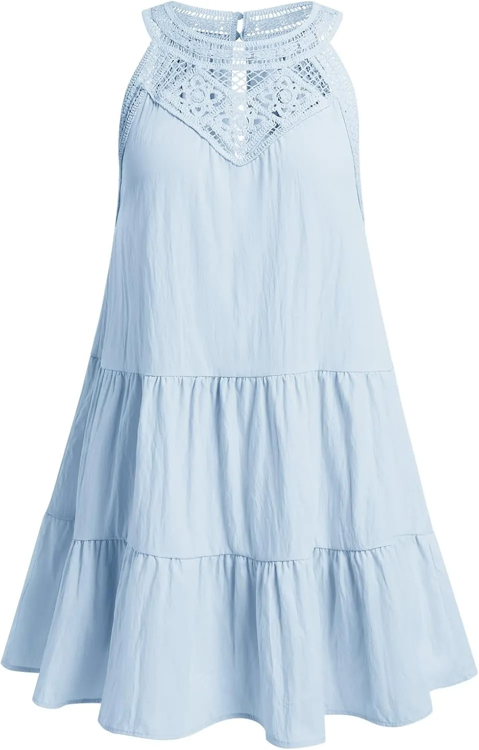 Women's Halter A-Line Tiered Swing Sundress Beach Vacation Mini Dress Sleeveless Summer Trendy Hollow Out Dresses Casual
