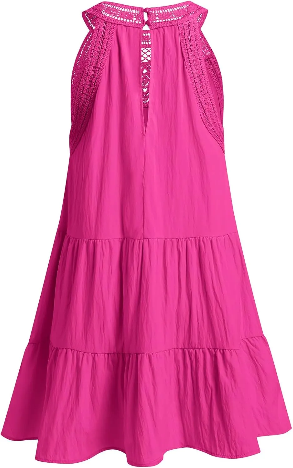 Women's Halter A-Line Tiered Swing Sundress Beach Vacation Mini Dress Sleeveless Summer Trendy Hollow Out Dresses Casual