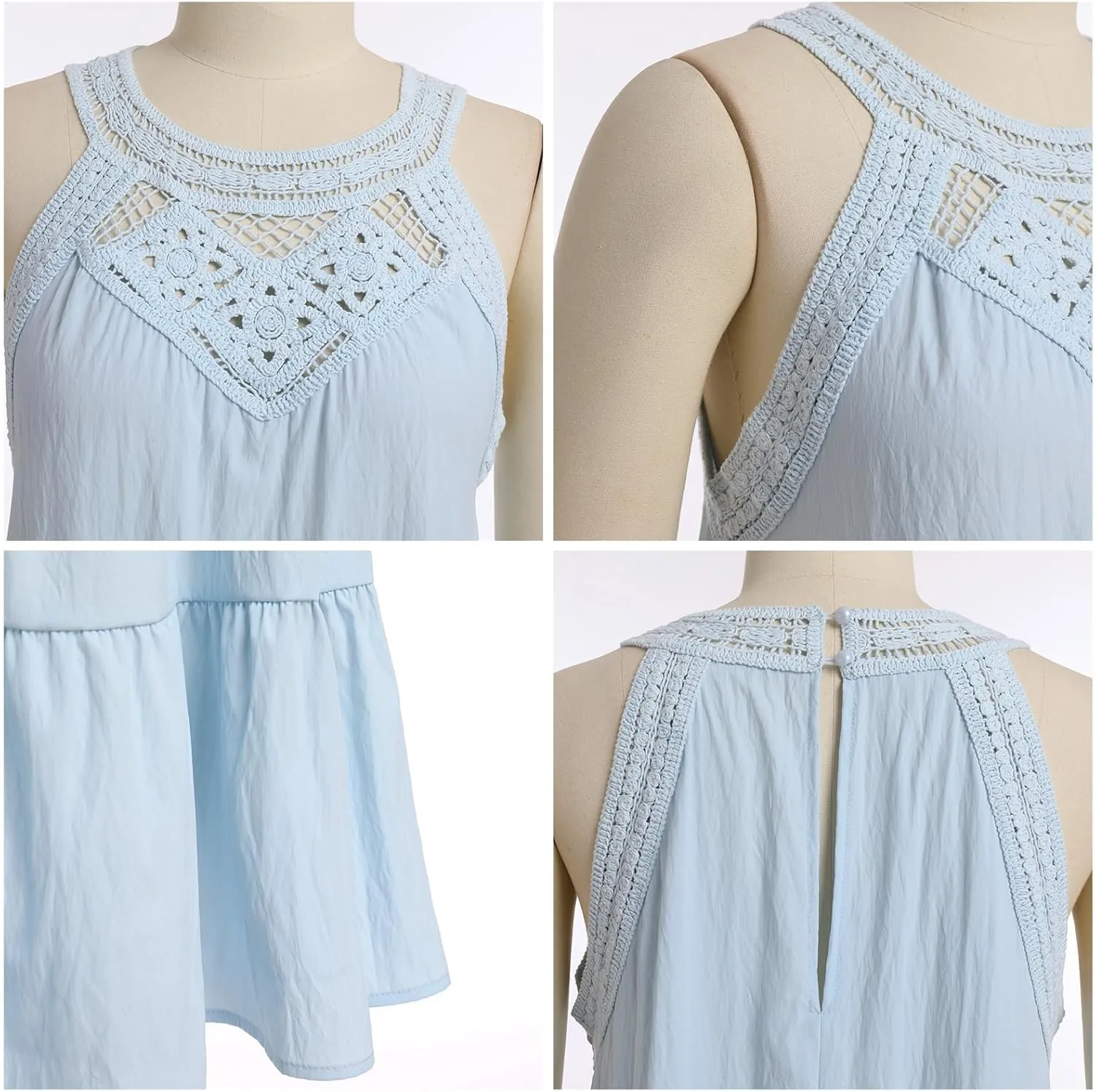 Women's Halter A-Line Tiered Swing Sundress Beach Vacation Mini Dress Sleeveless Summer Trendy Hollow Out Dresses Casual