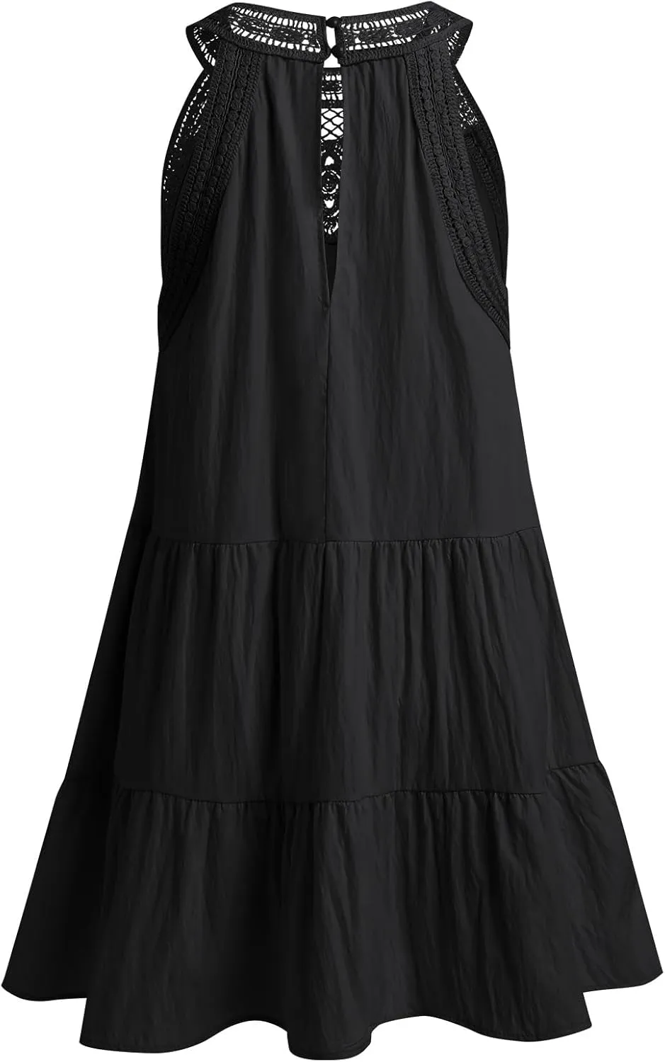 Women's Halter A-Line Tiered Swing Sundress Beach Vacation Mini Dress Sleeveless Summer Trendy Hollow Out Dresses Casual