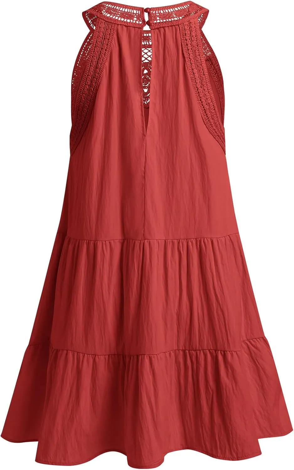 Women's Halter A-Line Tiered Swing Sundress Beach Vacation Mini Dress Sleeveless Summer Trendy Hollow Out Dresses Casual