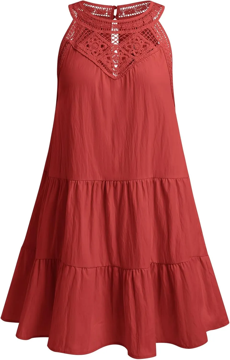 Women's Halter A-Line Tiered Swing Sundress Beach Vacation Mini Dress Sleeveless Summer Trendy Hollow Out Dresses Casual