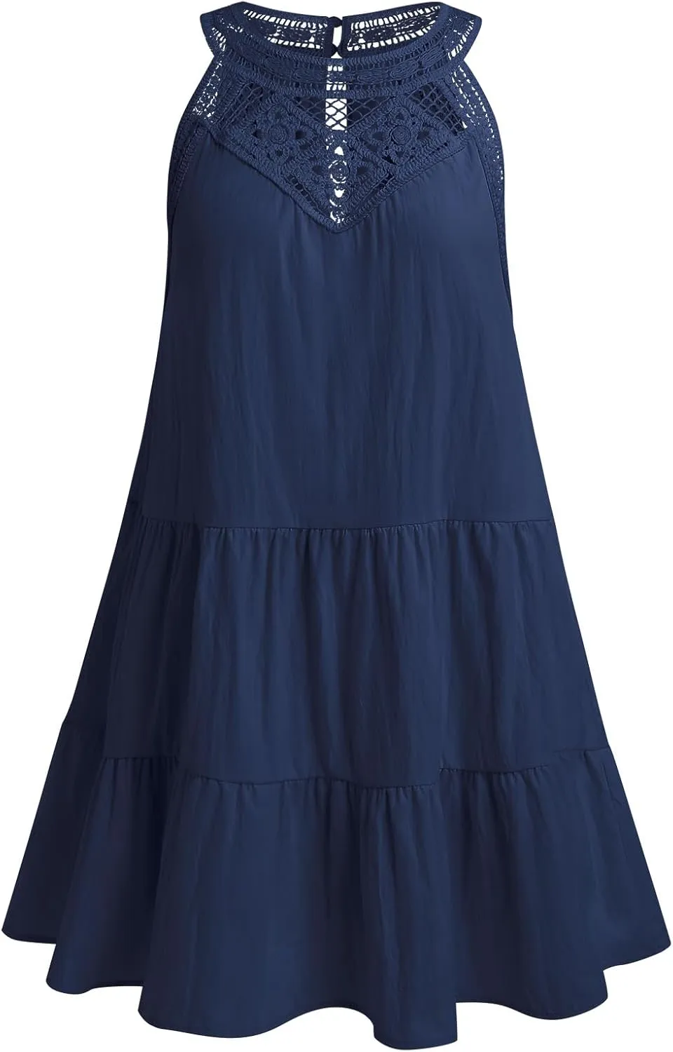 Women's Halter A-Line Tiered Swing Sundress Beach Vacation Mini Dress Sleeveless Summer Trendy Hollow Out Dresses Casual