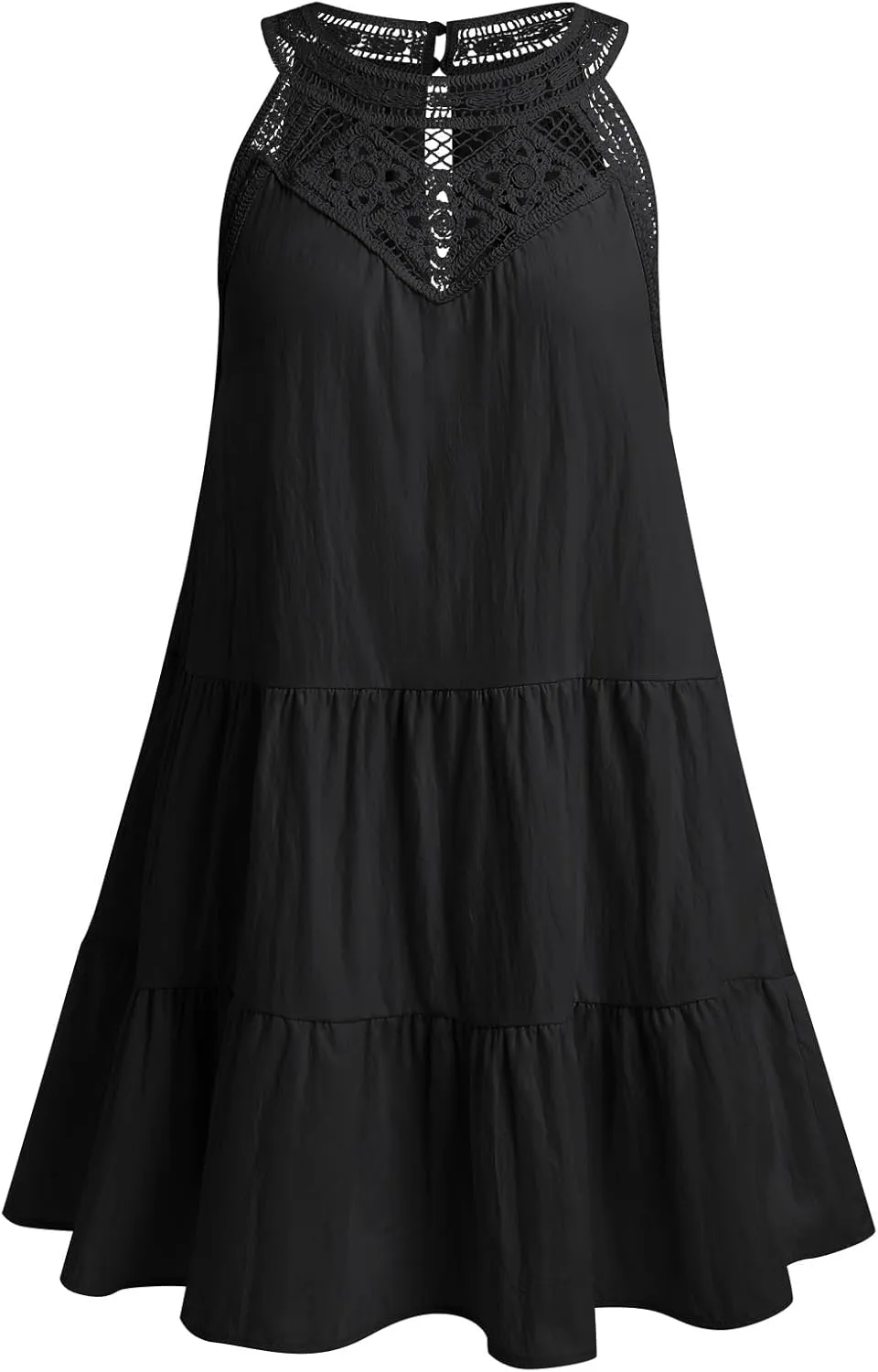 Women's Halter A-Line Tiered Swing Sundress Beach Vacation Mini Dress Sleeveless Summer Trendy Hollow Out Dresses Casual