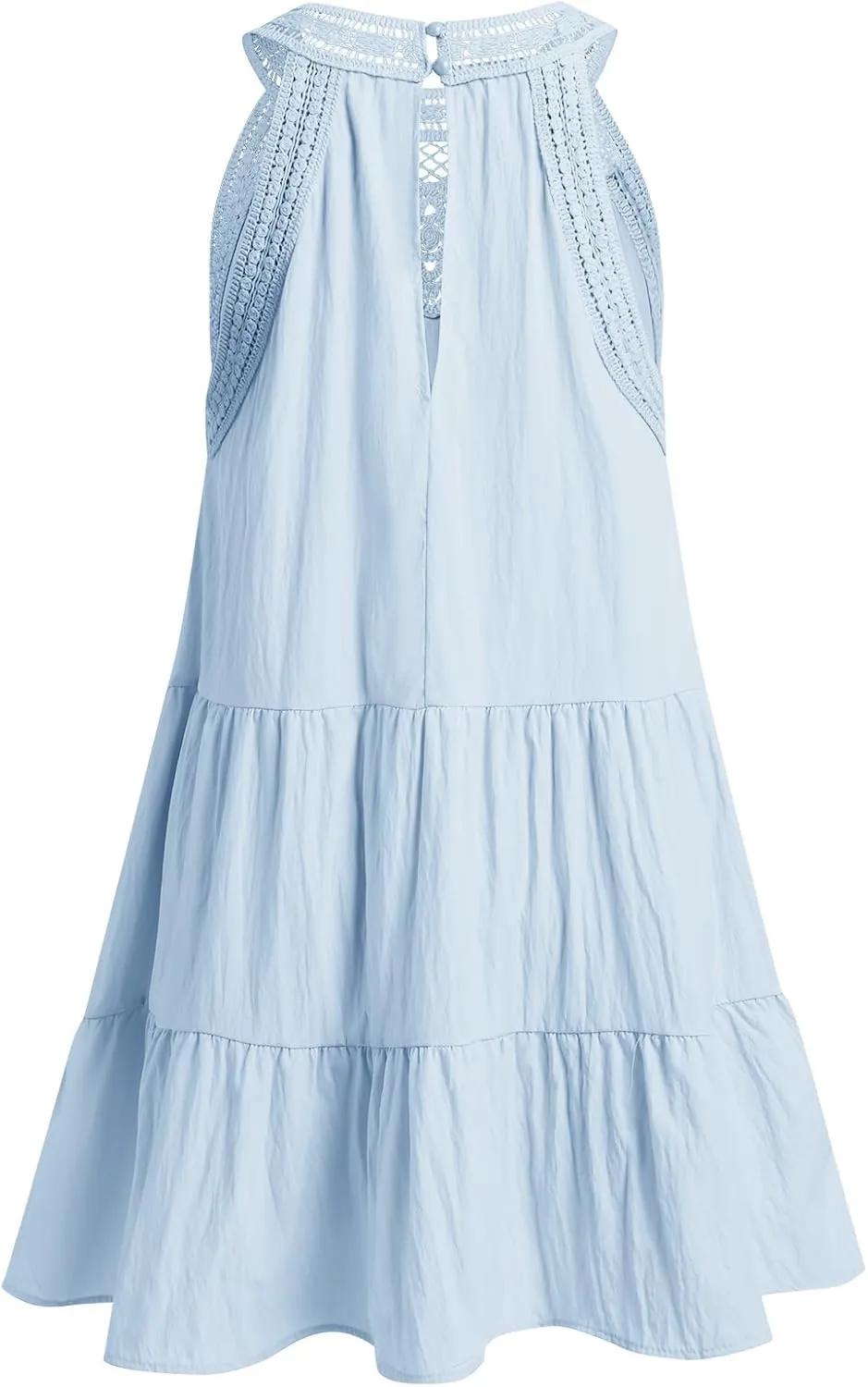 Women's Halter A-Line Tiered Swing Sundress Beach Vacation Mini Dress Sleeveless Summer Trendy Hollow Out Dresses Casual