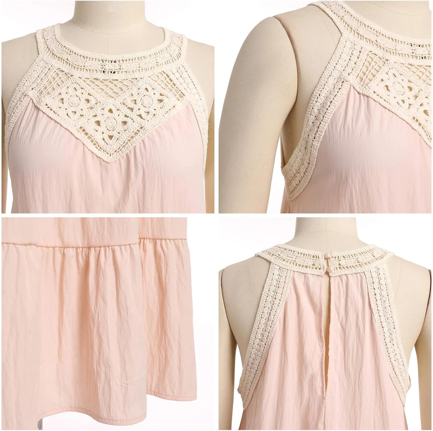 Women's Halter A-Line Tiered Swing Sundress Beach Vacation Mini Dress Sleeveless Summer Trendy Hollow Out Dresses Casual