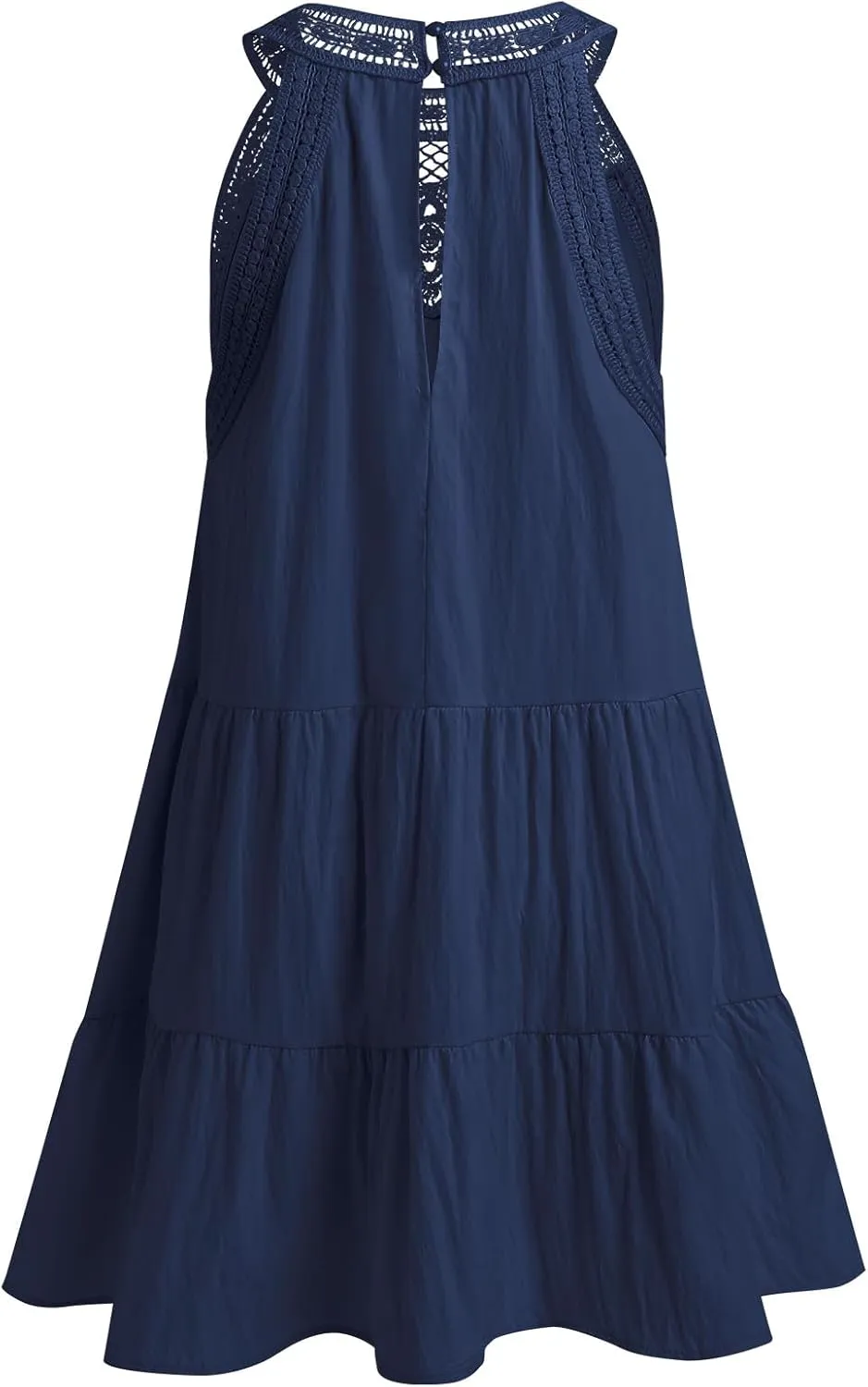 Women's Halter A-Line Tiered Swing Sundress Beach Vacation Mini Dress Sleeveless Summer Trendy Hollow Out Dresses Casual