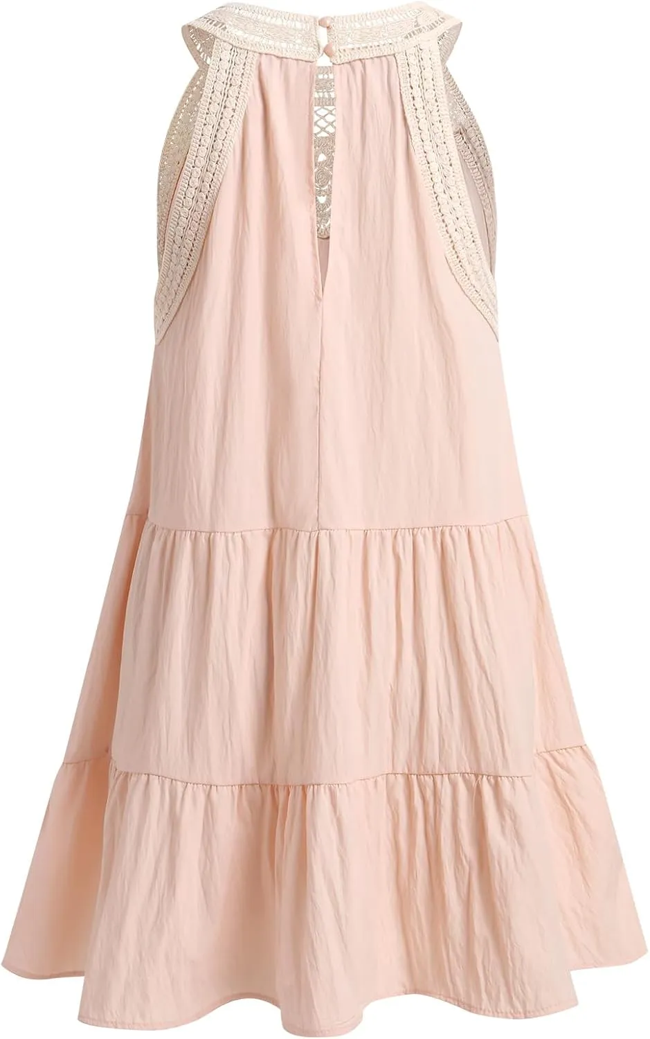 Women's Halter A-Line Tiered Swing Sundress Beach Vacation Mini Dress Sleeveless Summer Trendy Hollow Out Dresses Casual