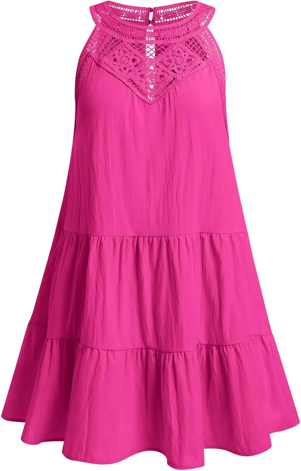 Women's Halter A-Line Tiered Swing Sundress Beach Vacation Mini Dress Sleeveless Summer Trendy Hollow Out Dresses Casual