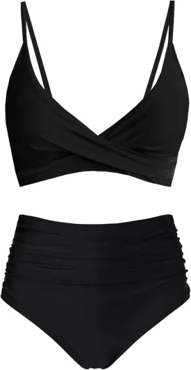 Women's High Waisted Bikini Sets Push Up Twist Front Spaghetti Straps Ruched Two Piece Swimsuit Bathing Suit