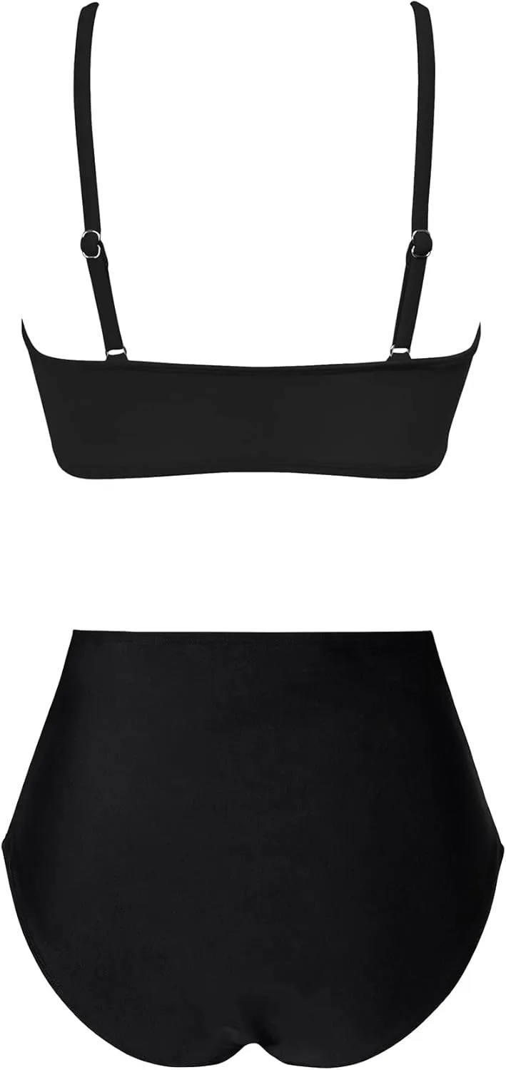 Women's High Waisted Bikini Sets Push Up Twist Front Spaghetti Straps Ruched Two Piece Swimsuit Bathing Suit